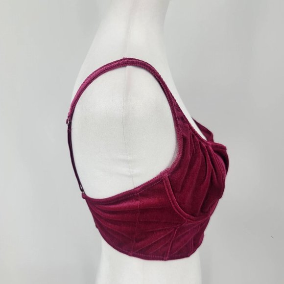 Out From Under Velvet Crop Top Corset Top Red Burgundy Women's Size Large - Picture 4 of 7